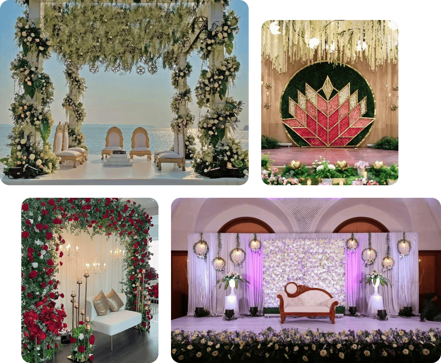 Vibrant reception decor with a floral theme, creating a cheerful atmosphere for guests and celebrations.